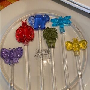 Retro Cocktail Stirrers Garden Themed Acrylic Seven Inches Long - Set of 3